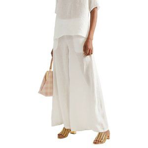 NWT Mansur Gavriel Linen Trousers Size M White Wide Leg Made in Italy